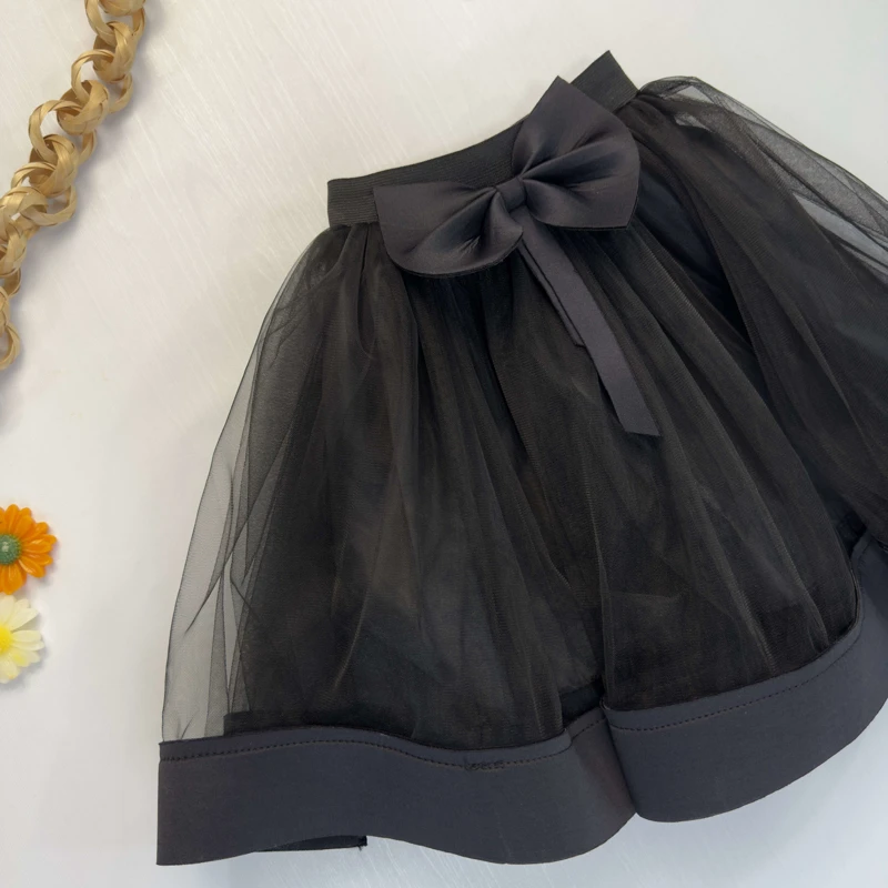 دامن توری مجلسی مشکی دخترانه مدل پاپیون‌دار