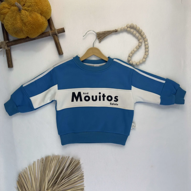 بلوز دورس اسپرت بچگانه آبی طرح Mouitos – مدل نواردار