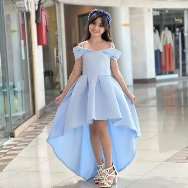 پیراهن مجلسی ساتن دخترانه آبی