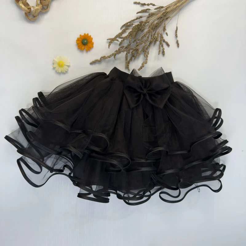 دامن توری توتو (Tutu) دخترانه نوار دوزی شده – رنگ سفید و مشکی