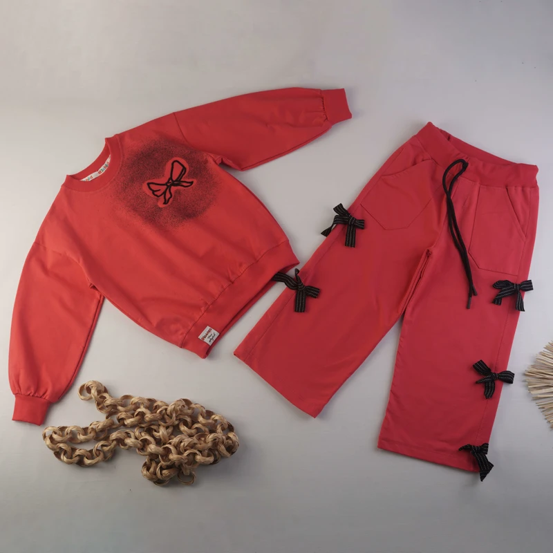 ست دورس و شلوار دخترانه طرح پاپیون فانتزی