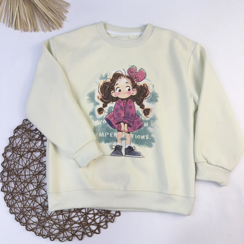بلوز دخترانه جلو طرح دار نگین کار شده