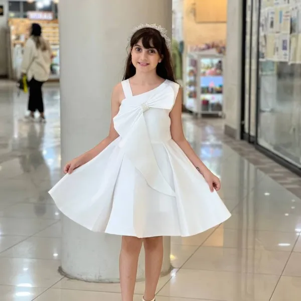 پیراهن مجلسی ساتن دخترانه سفید