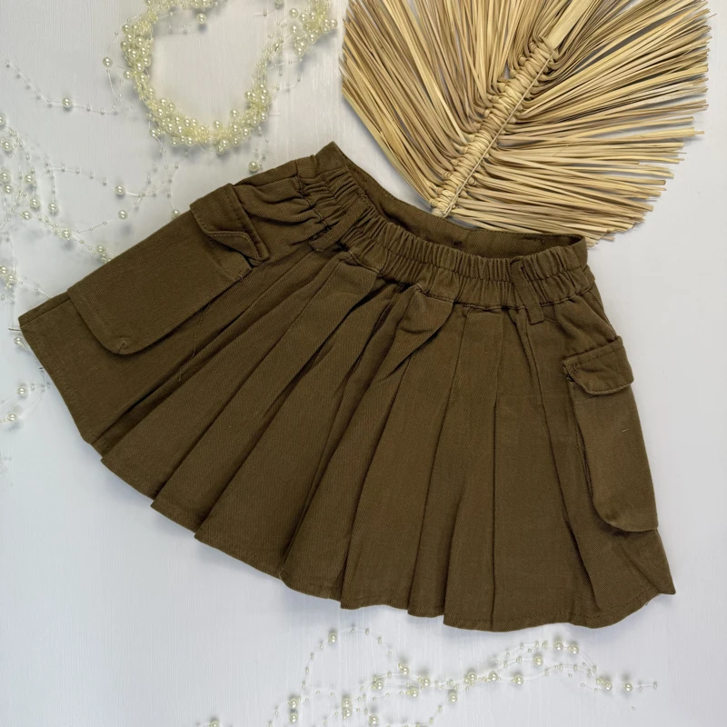 دامن کتان چین دار کارگو