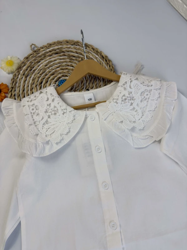 لباس دکمه دار دخترانه رنگ سفید سایز 100 مناسب مهمانی.