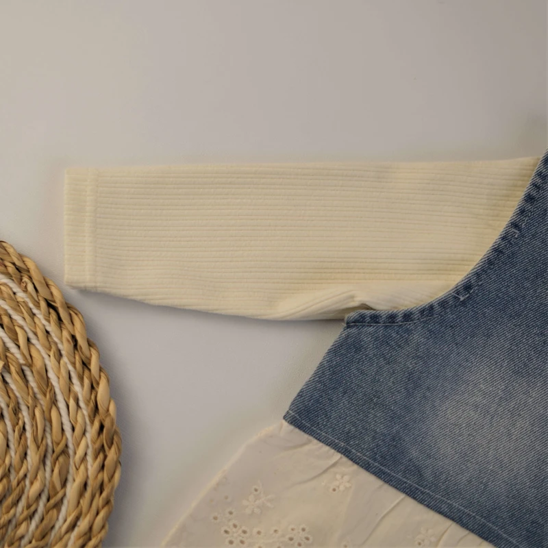 بالاتنه بافت دخترانه با جلیقه جین