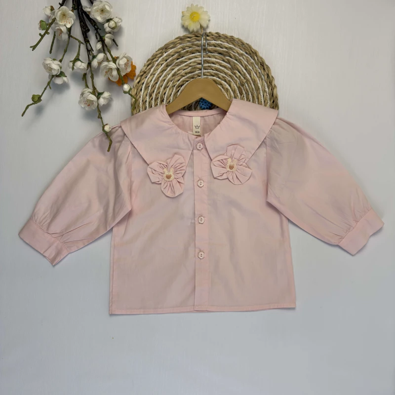 شومیز دخترانه صورتی مجلسی با یقه ب‌ب بزرگ و طرح خرگوش