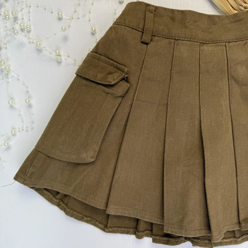 دامن کتان چین دار کارگو